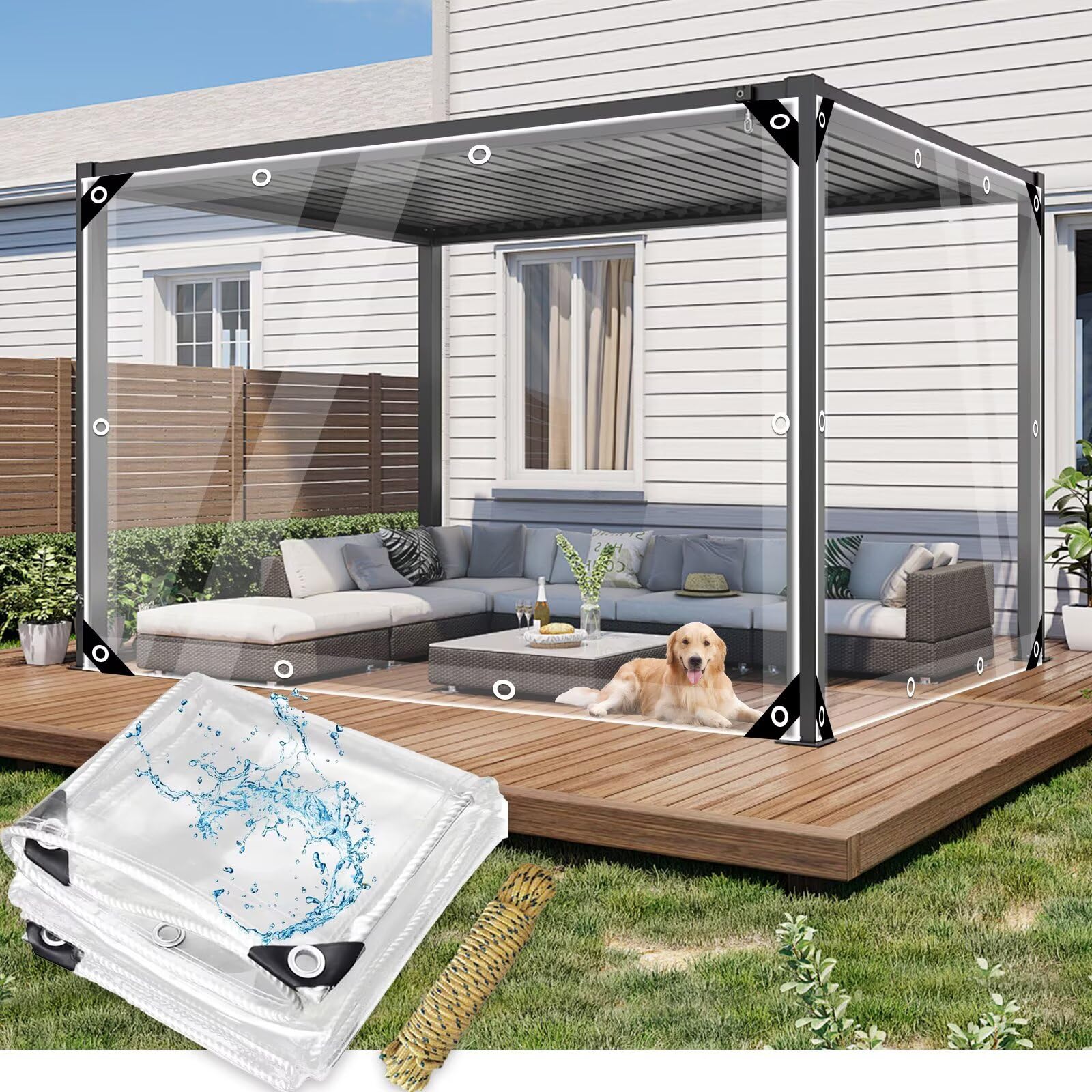 GJZQDKX Heavy Duty Clear Tarpaulin 1.1x3.9m Waterproof PVC Tarp with Reinforced Eyelets Premium Outdoor Camping Cover 0.35mm ThicknessTransparent Sheet.