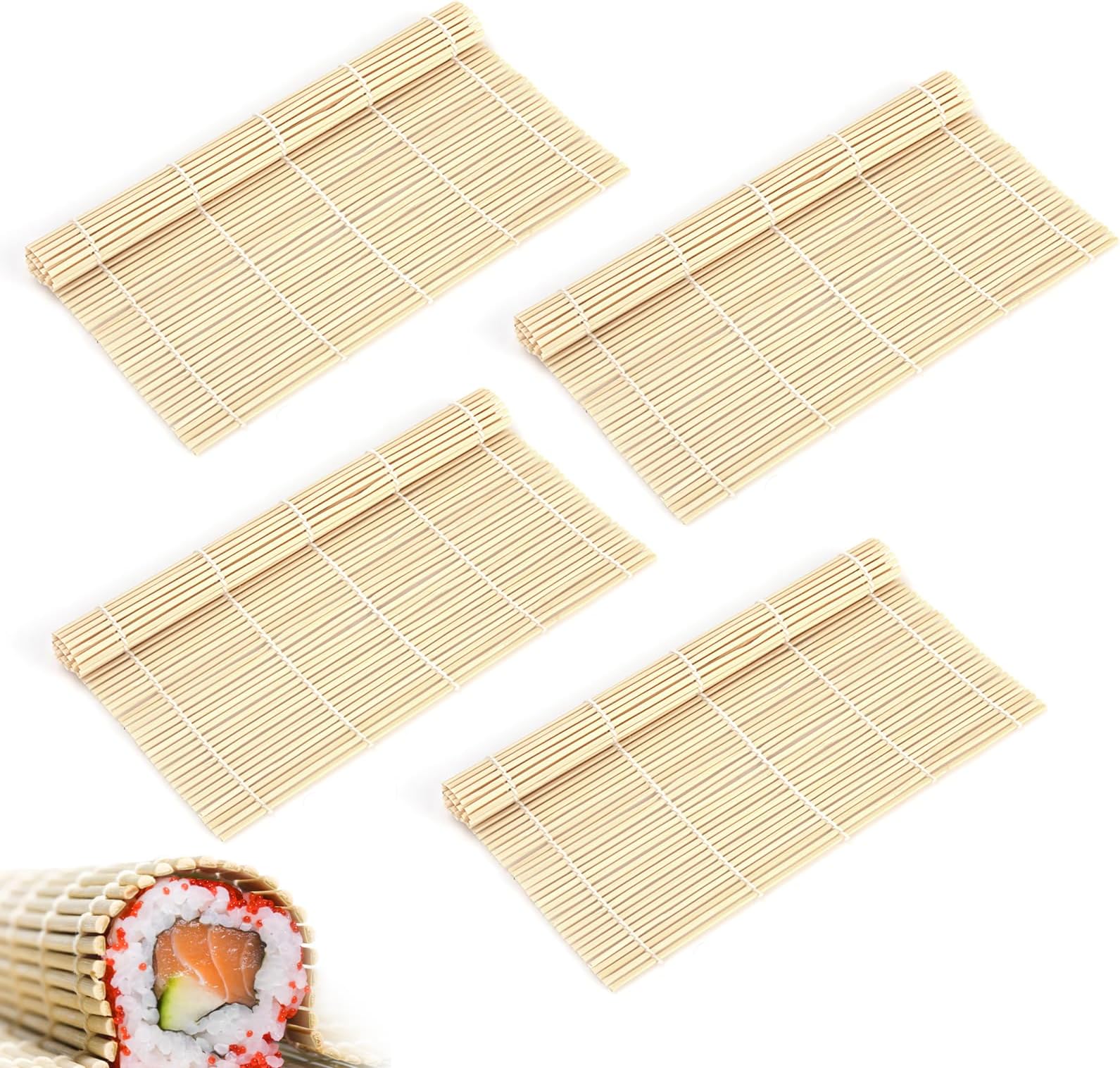 4 Pcs Sushi Mat, Natural Bamboo Mat Sushi Making Kit, Sushi Rolling Mat for Japanese Sushi Japanese Snacks Spring Rolls