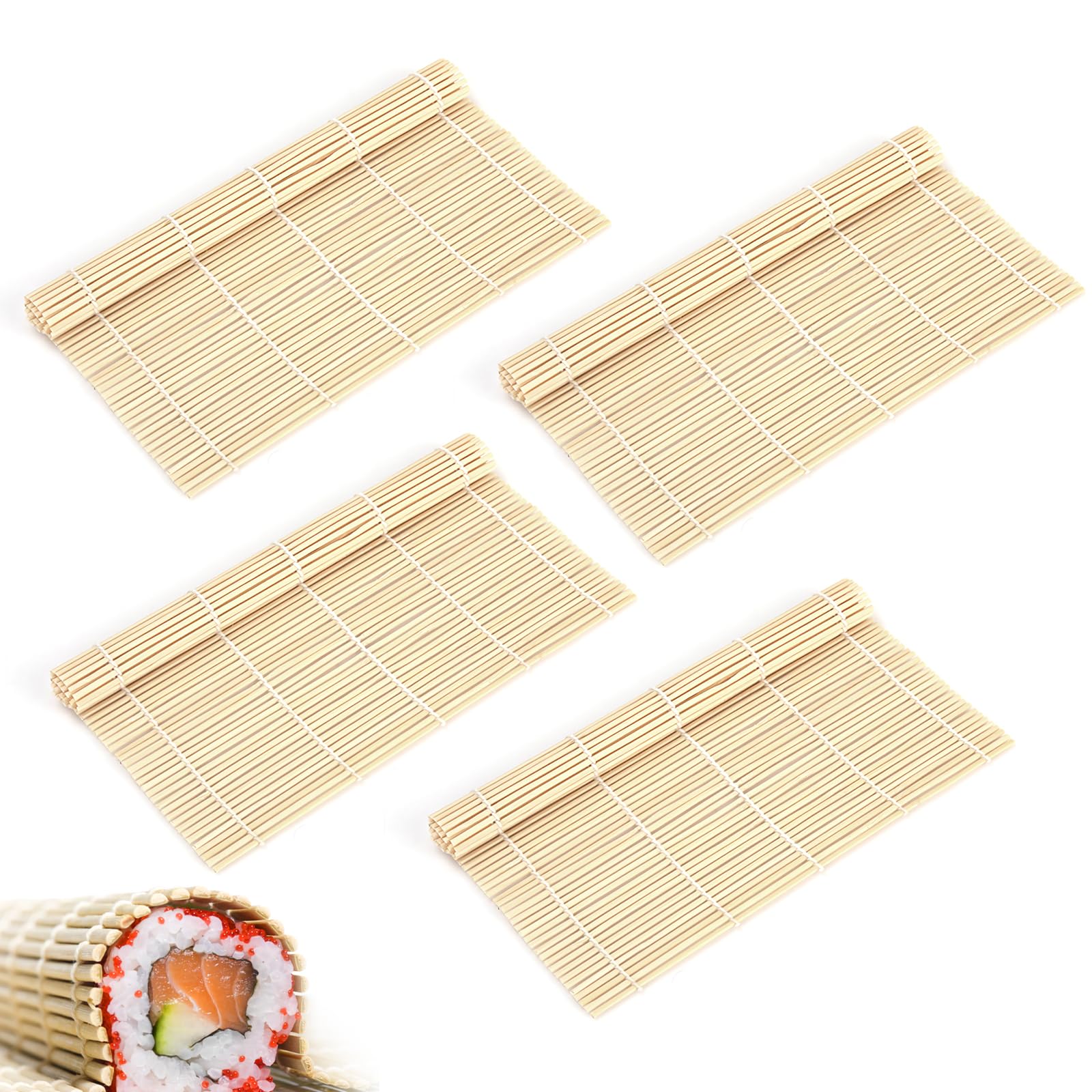 4 Pcs Sushi Mat, Natural Bamboo Mat Sushi Making Kit, Sushi Rolling Mat for Japanese Sushi Japanese Snacks Spring Rolls
