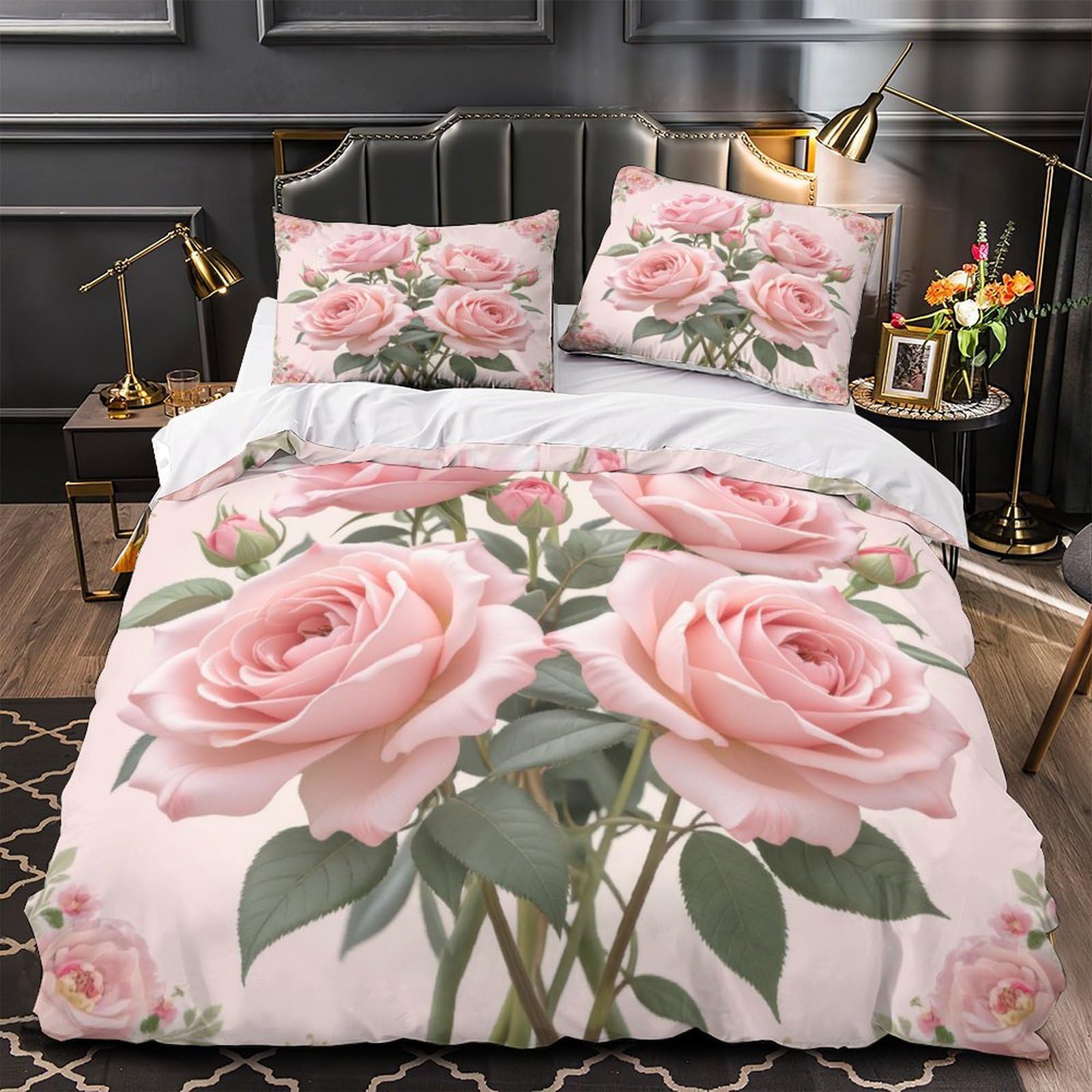 Parure de lit microfibre résistante 140x200cm avec housse de couette fleurs 3D
