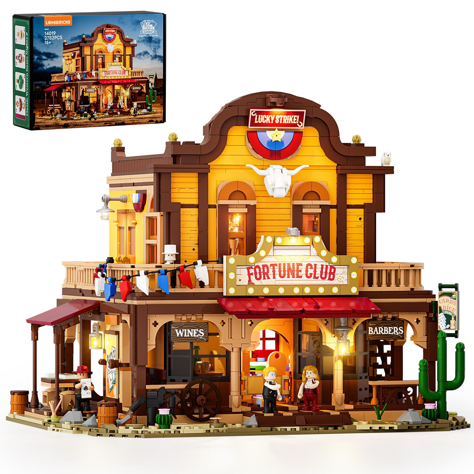 Lumibricks Old West Fortune Club Saloon Modular Building Set, Western Architecture Model with LED Lights, 2782 PCS Old West Building Kit with 4 Figures for Adults, Collectible Display Model