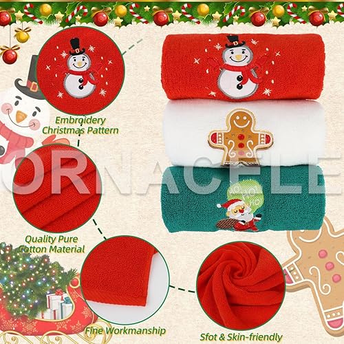 Miniatura 3 de Paquete de 3 toallas de mano de Navidad de gran tamaño, 13.4 x 29.1 pulgadas, 100% algodón grueso, toallas de cocina navideñas de hombre de