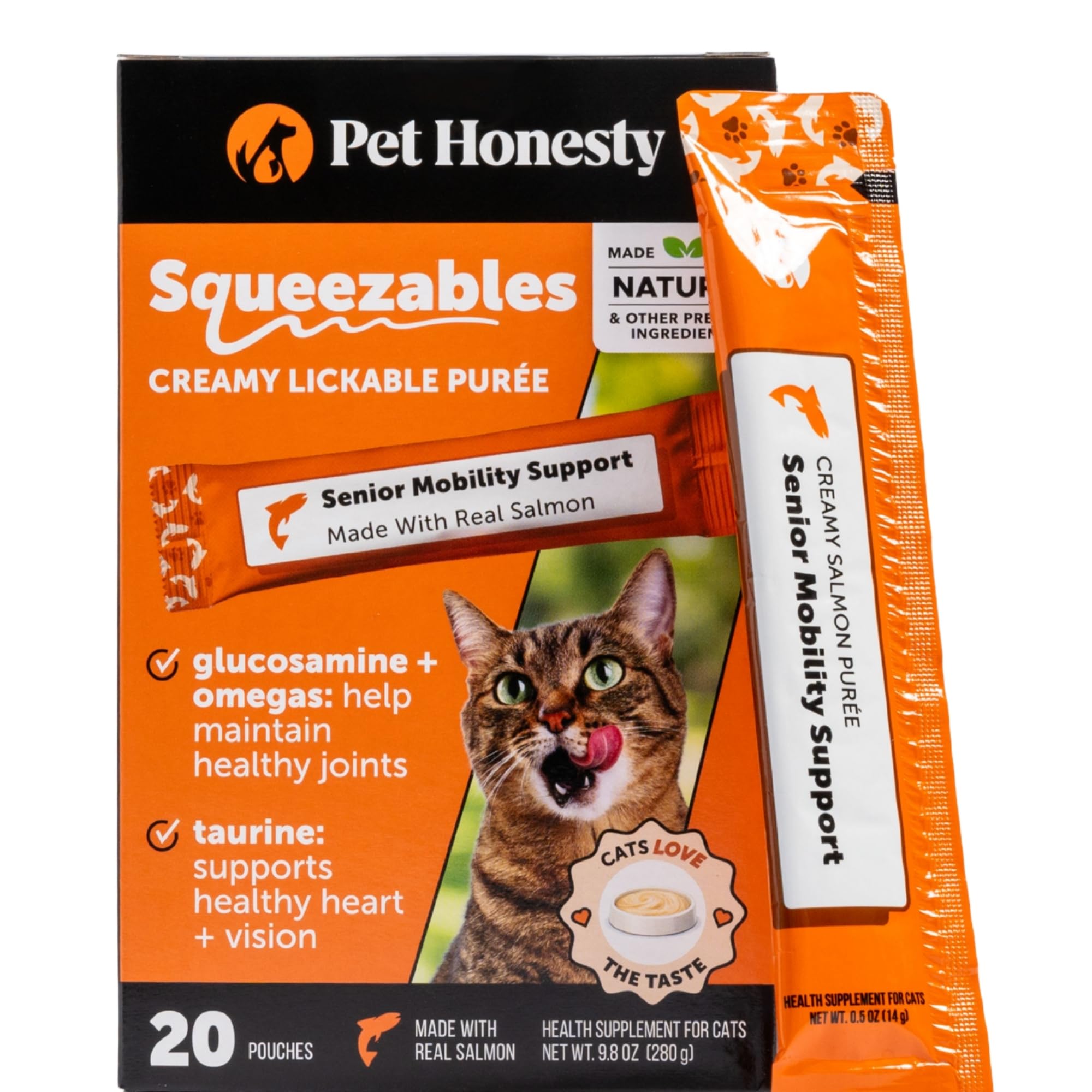 Pet Honesty Vet Backed Cat Joint Supplement Lickable Puree, Salmon, 20 Ct