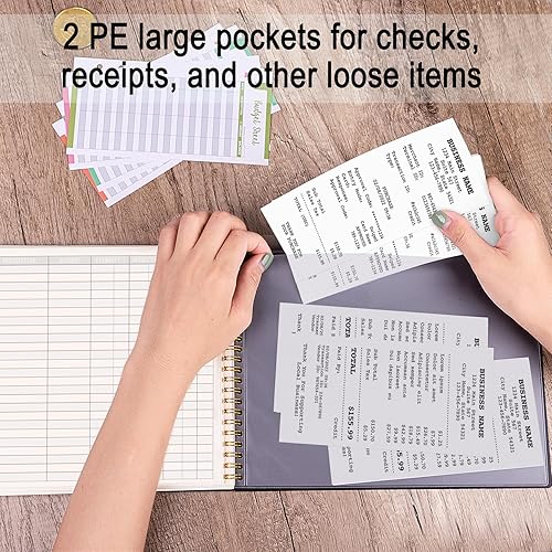 Miniatura 4 de HAUTOCO Libro Mayor de Contabilidad para Pequeñas Empresas Contabilidad Seguimiento de Presupuesto Doméstico con 2 Bolsillos de Almacenamiento,