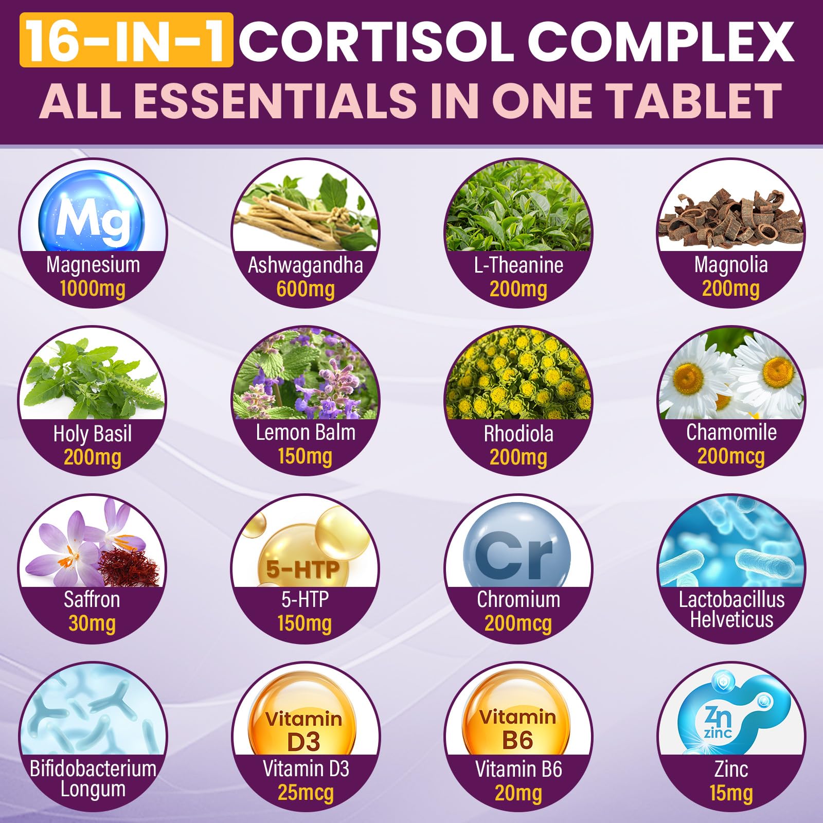 Cortisol, 16-in-1 Cortisol Calm & Manager & Reducer - 90 Tablets, Vegan — Amazon image 5
