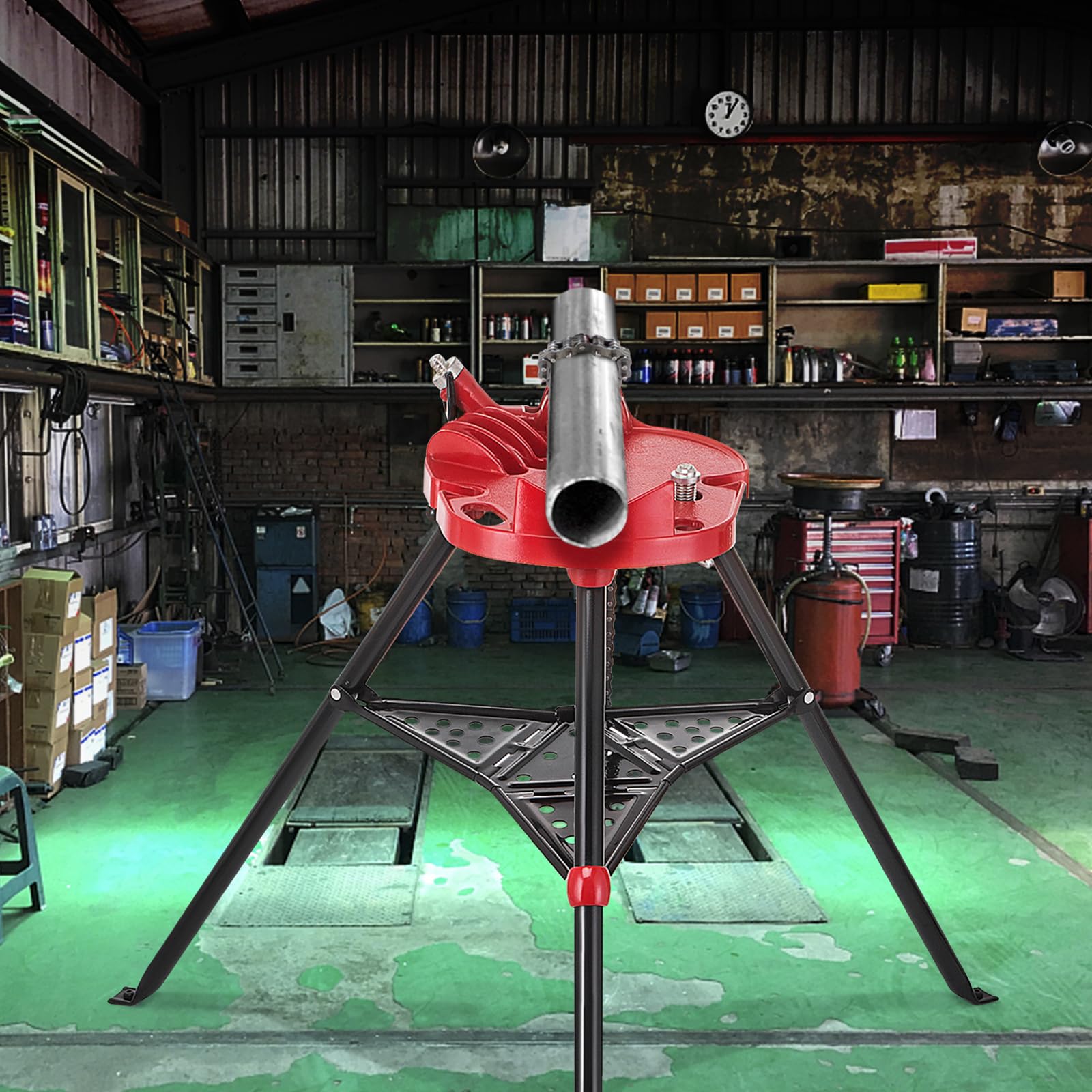 VEVOR 460-6 Morsa a catena per tubi con treppiede, capacità 1/8"-6", gambe in acciaio pieghevoli
