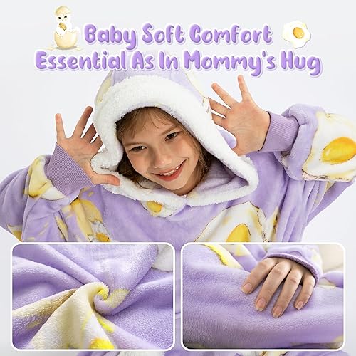Miniatura 3 de Winthome Manta de gran tamaño con capucha para niños y niñas, encantadora sudadera de franela Sherpa con capucha de gato de 7 a 12 años, felpa