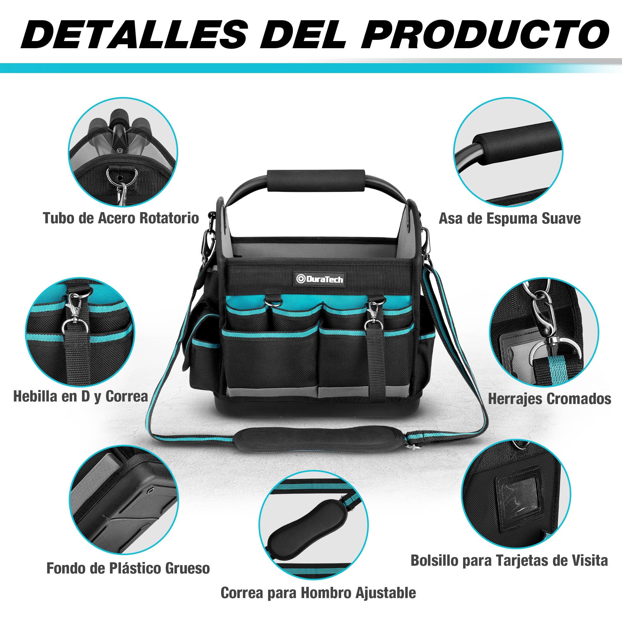 DURATECH Bolsa de Herramientas Duradera de 30,5 cm, Bolsa Portaherramientas con Base Imperable, Bolsa Rígida con Gran Apertura, Poliéster 900D, Asa de Transporte, Correa de Hombro Ajustable