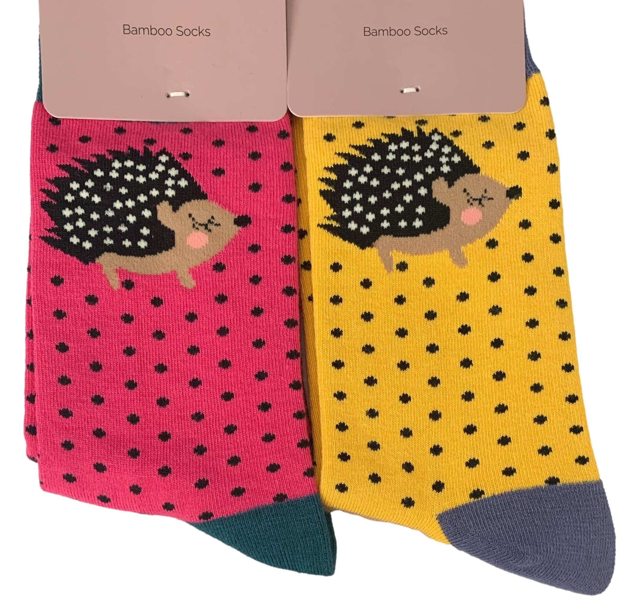 Purple Possum Women's Pink / Yellow Purple Possum® Hedgehog Socks Cute Hedgehogs 2 Pair Pack Bamboo Cotton Blend Socks (Pink/Yellow)