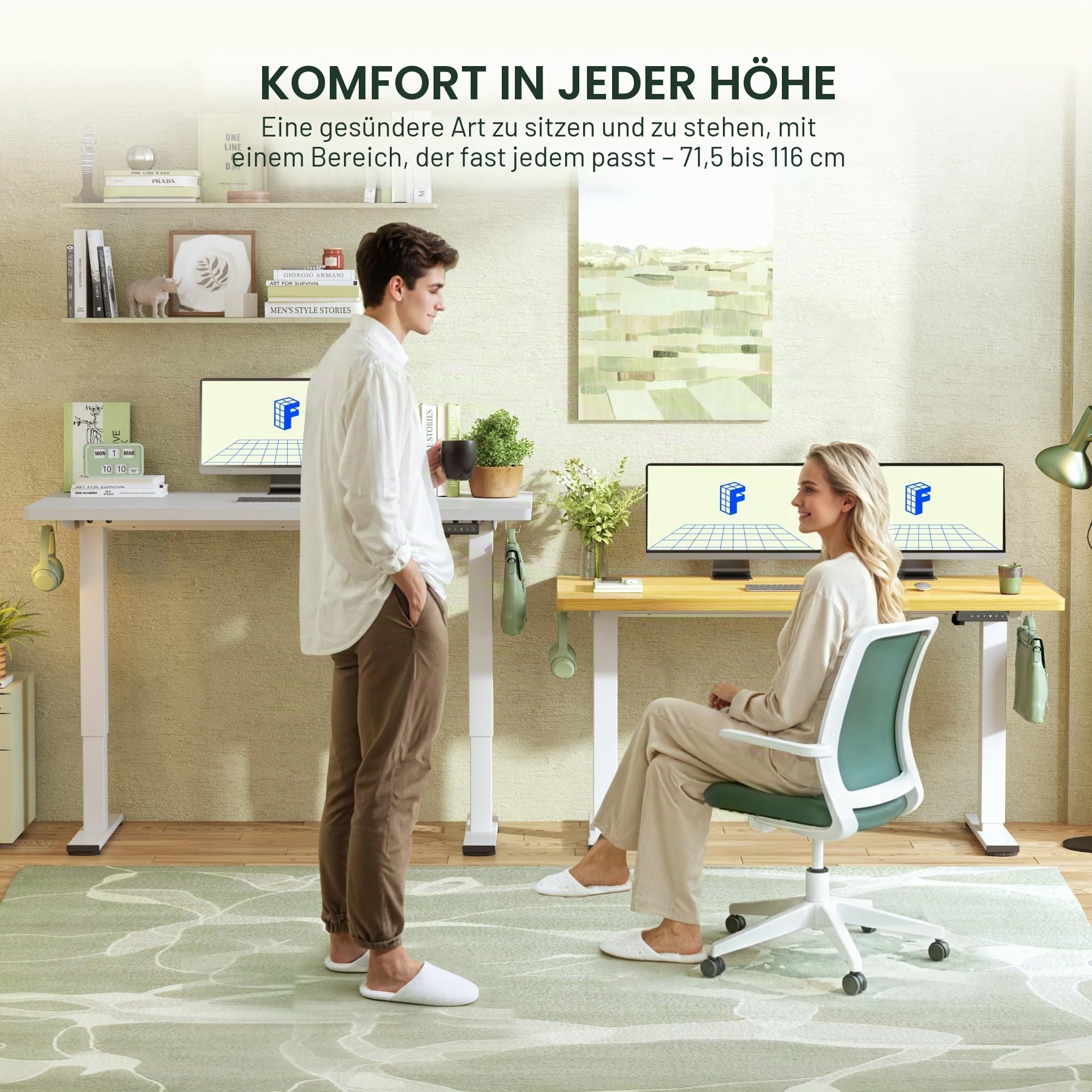 FlexiSpot Höhenverstellbarer Schreibtisch Gestell mit 2 Haken und Höhenmemory-Funktion & LED-Höhenanzeige, Elektrisch höhenverstellbare Tischbeine (Weiß)