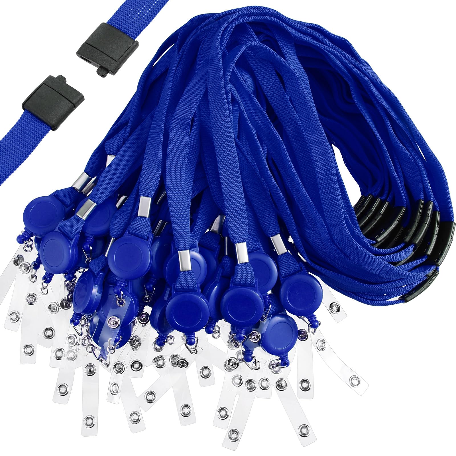 Windyun 48 Pcs Breakaway Lanyard with Safety ID Bulk Retractable Lanyards Flat Neck Straps (Blue)