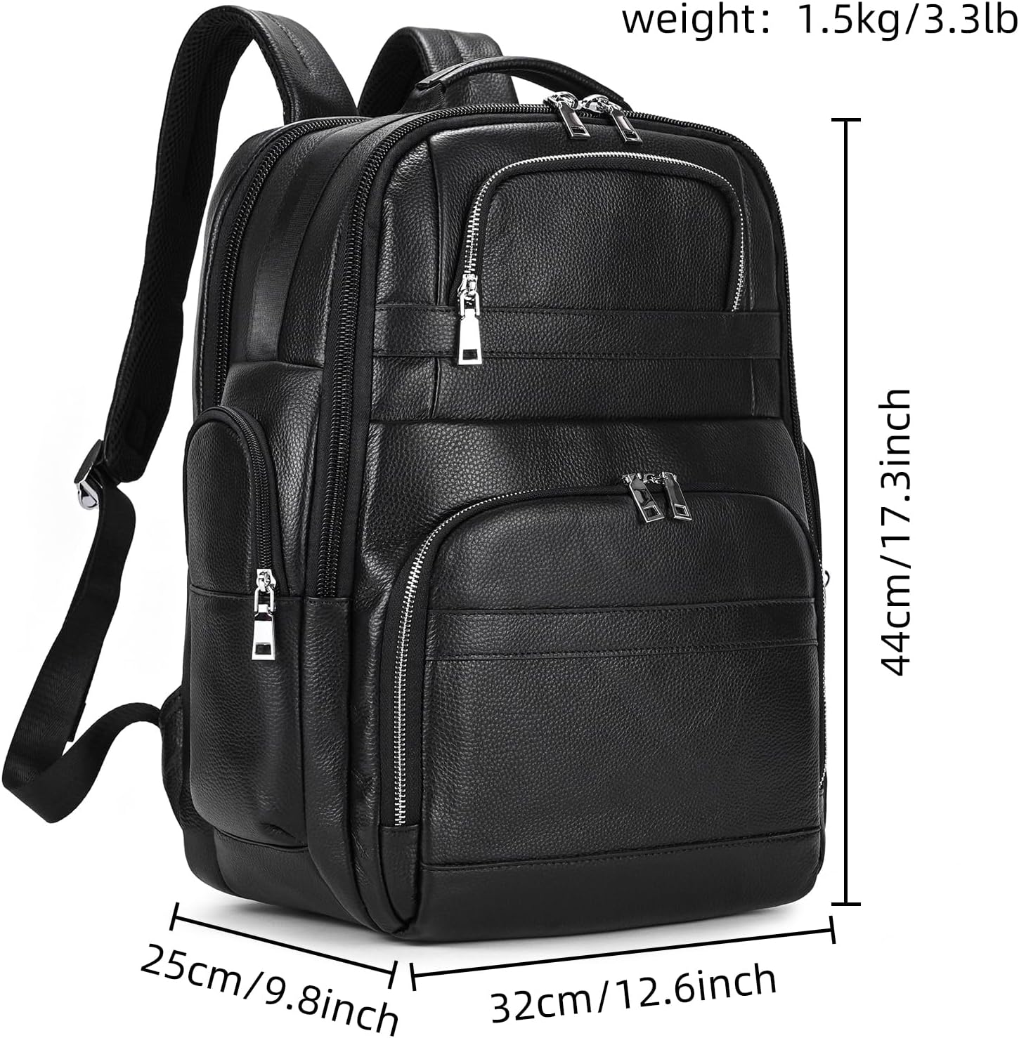 Men's Full Grain Leather Backpack 15.6" Laptop Bag Large Capacity Business Travel Hiking Shoulder Vintage Daypacks, 1823 Black