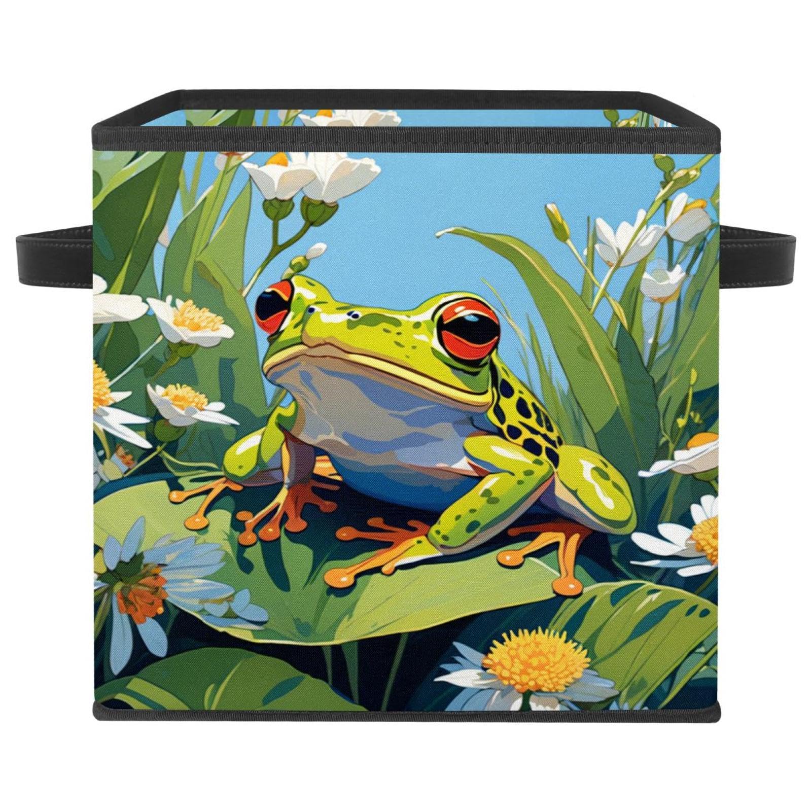 Bac de rangement cubique grenouille mignonne pour chambre et salon ordonnés