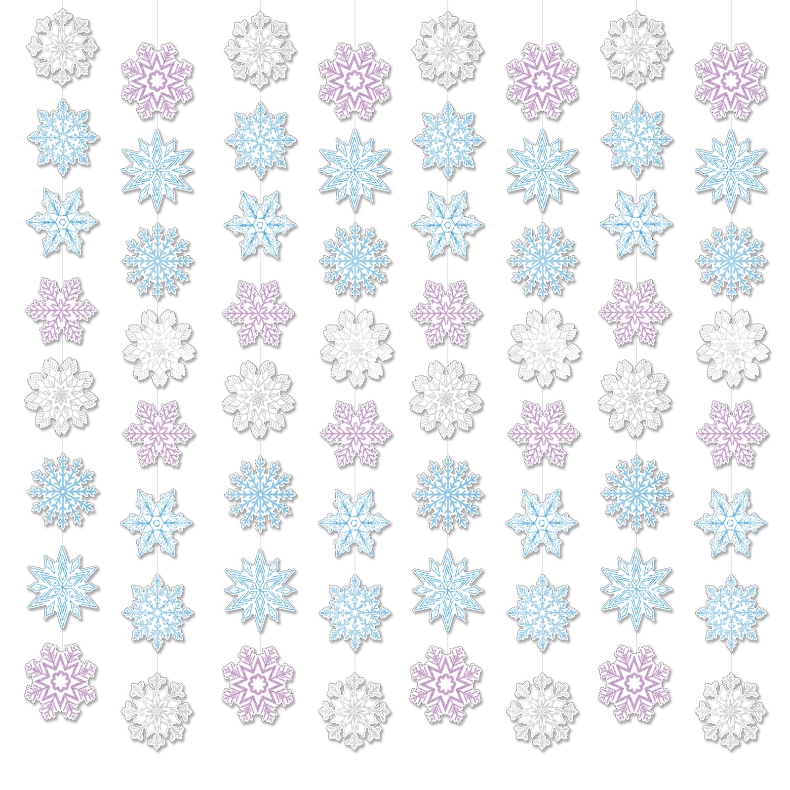 Winter Snowflake Decorations Hanging Birthday Party Garland Purple Blue Wonderland for Christmas New Year Baby Shower