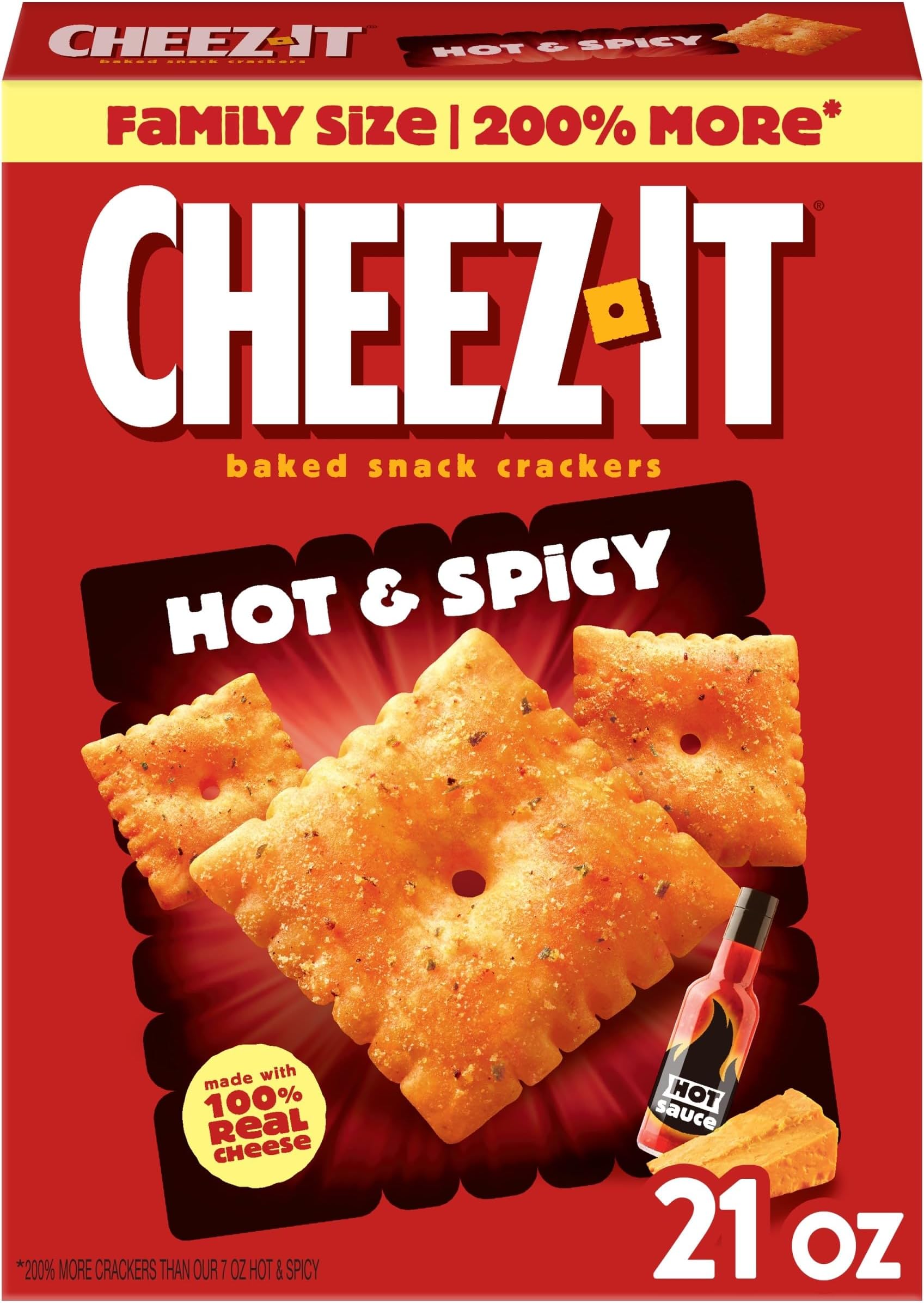 Baked Snack Crackers, Lunch Snacks, Family Size, Hot and Spicy, 21oz Box (1 Box)