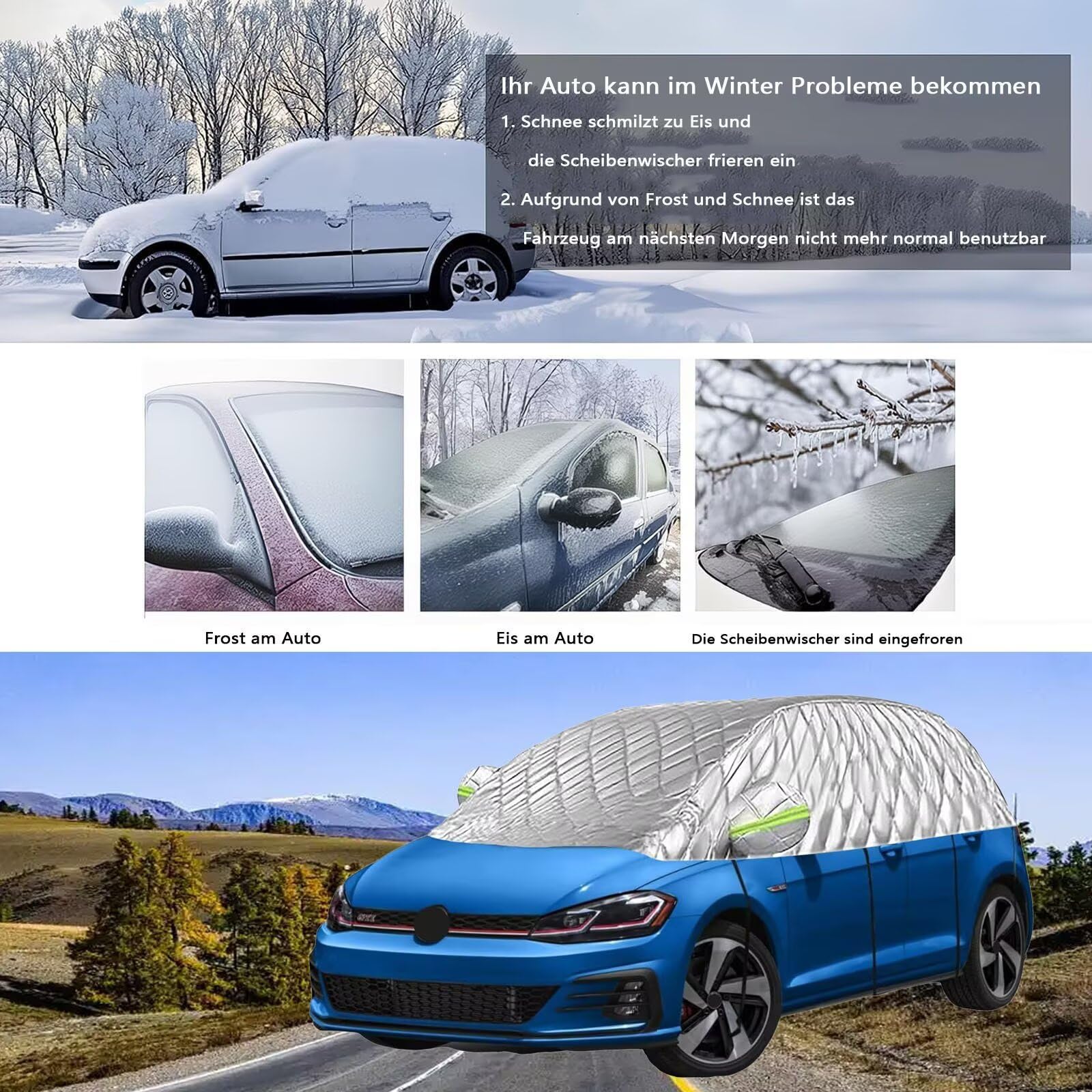 halbgarage hagelschutzplane Auto kompatibel mit Ford Kuga 2 2012-2019 ，Schnee, Staub, EIS, Frost,Hagel undEs bietet Schutz vor Sonne