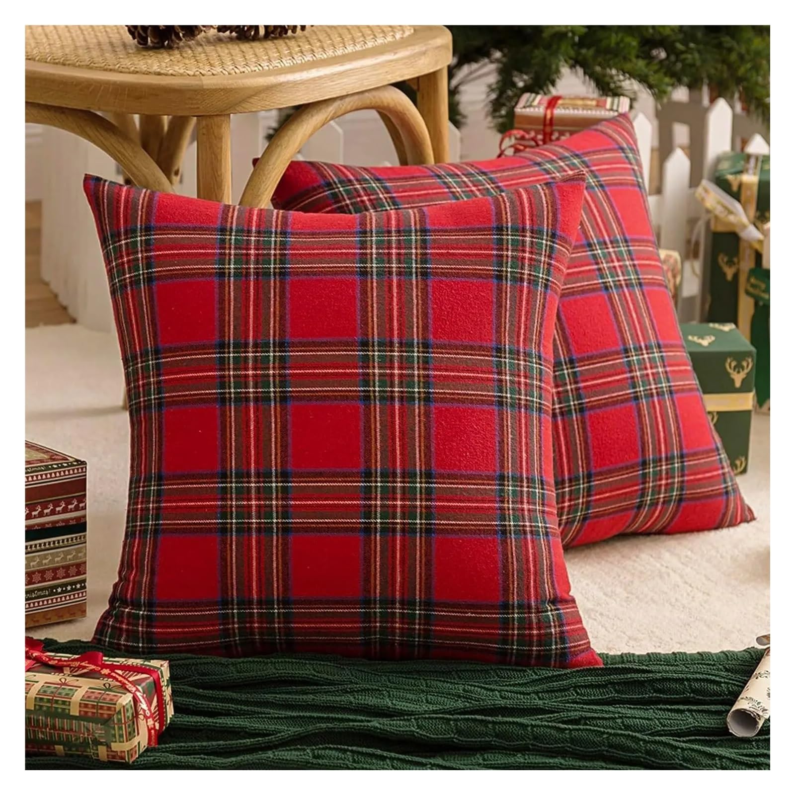 Copricuscini Divano Set di 4 federe for cuscini natalizi a quadri rossi in tartan, federe decorative for cuscini natalizi in stile rustico.(ZQ-2509261344,40x40cm-4pc16x16in)