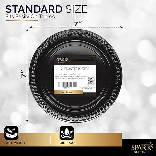 Miniatura 3 de Platos desechables de plástico para postres de 7 pulgadas, ideales para bodas, fiestas, cumpleaños, cenas, almuerzos (paquete de 50)