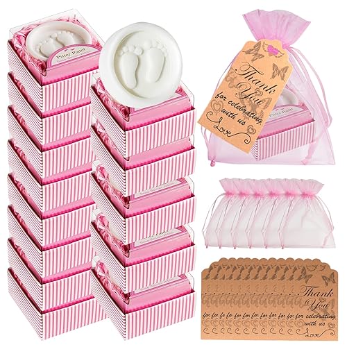 AIXIANG Recuerdos de baby shower para niñas, jabón hecho a mano, caja de regalo rosa, regalos de jabón perfumado para bebés niñas (paquete de 48,