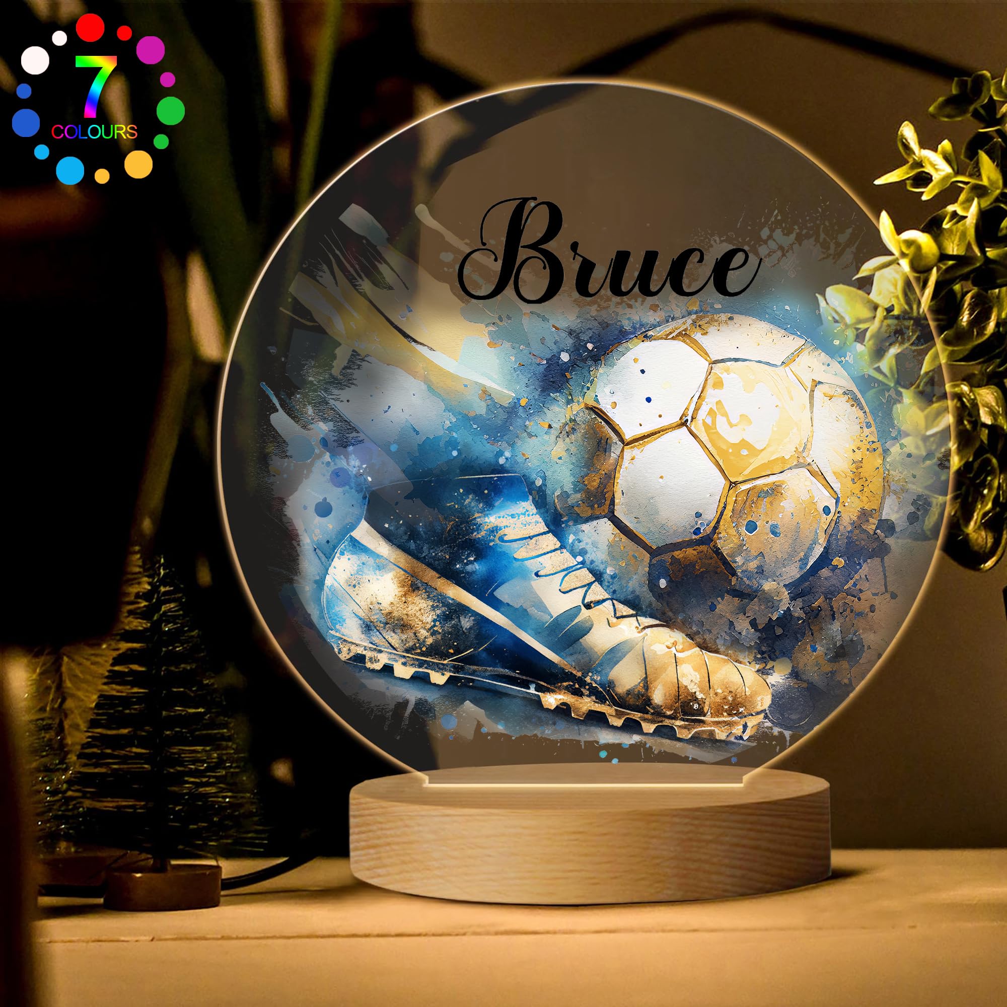 EDSG Personalised Soccer Night Light Gifts for Boys Christmas Birthday Night Lamp Gifts with Any Name Custom 7 Colors UV Sleep Light for Men Son Nephew Friends Baby Boys Bedroom Decor(Design 1)