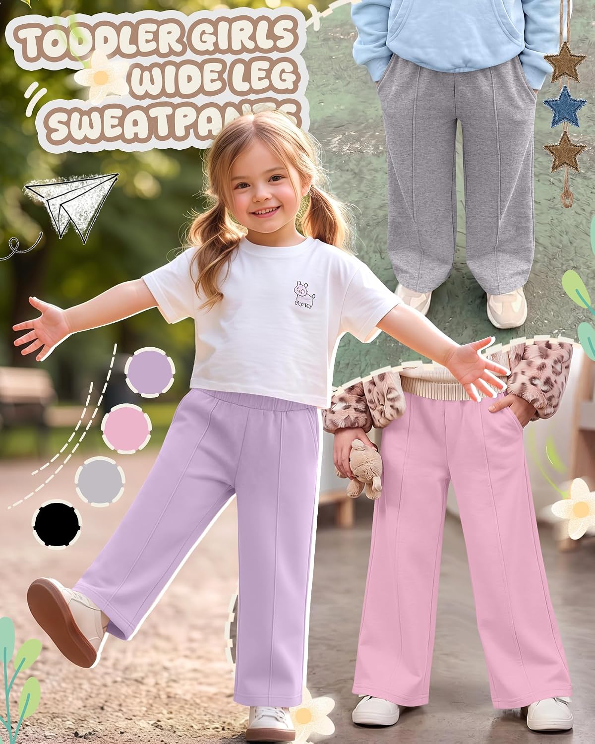 4 Pack Toddler Girls Wide Leg Sweatpants Baggy Pant