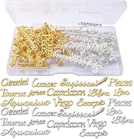 Aylifu 72pcs Constellation Zodiac Resin Filler Charms - Gold Silver Alloy Flatback Pendants for Epoxy DIY Jewelry Crafts with Box
