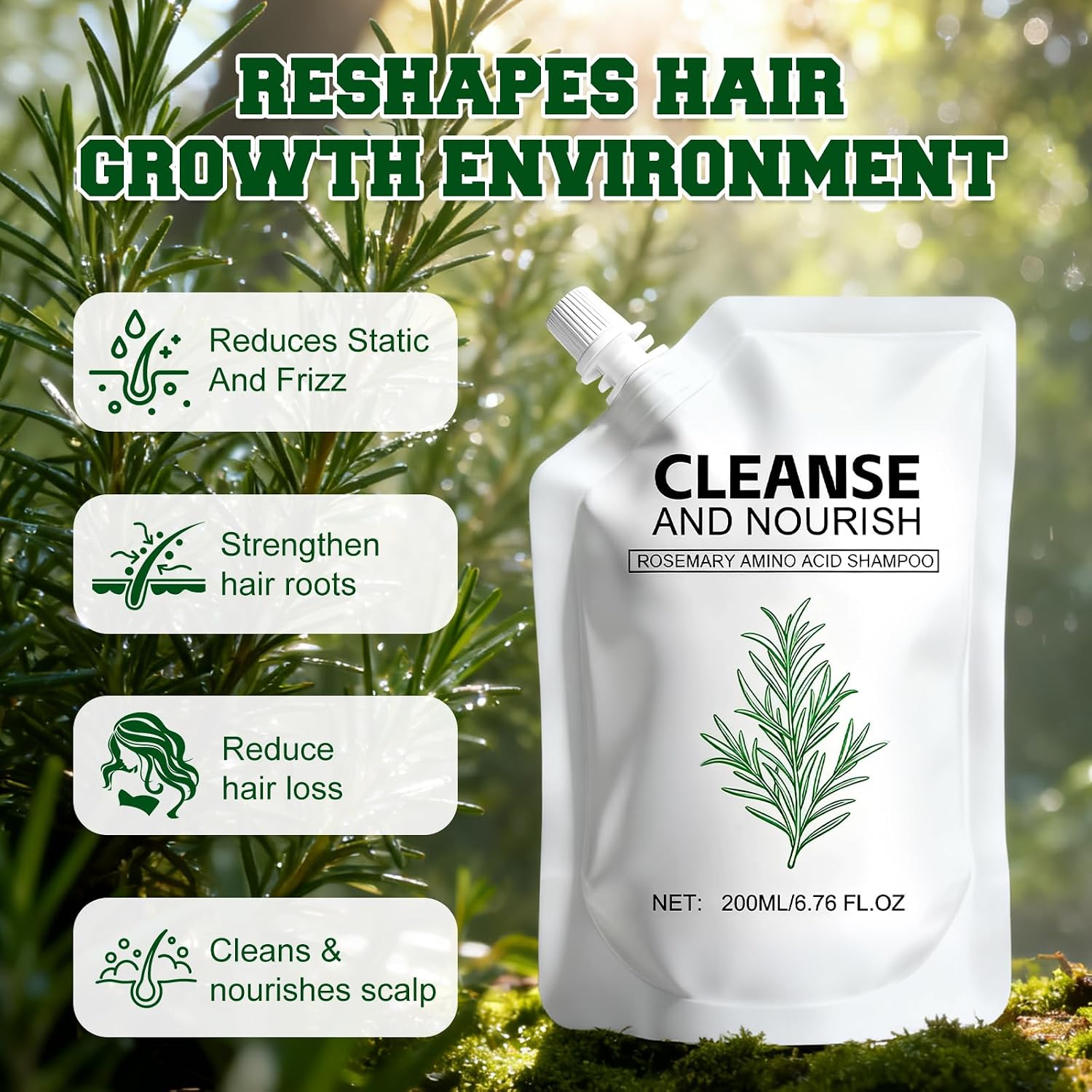 Rosemary Amino Acid Shampoo,Hair Growth Shampoo for Thinning Hair Women and Men Hair Loss,Rosemary Shampoos,Controls Oily,Strengthen Scalp with Natural formula 6.76 fl.oz- 2 Packs (200ML)