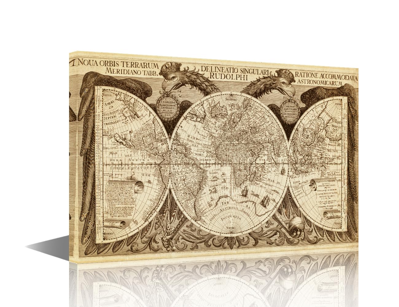 World Maps Wall Art for Living Room Old Map of World Office Decor for Bedroom Bathroom Paintings 1 Piece Luxury Antique Map Framed Wall Art Ready to Hang Pictures Home Decorations (16''Wx24''H) — image 1