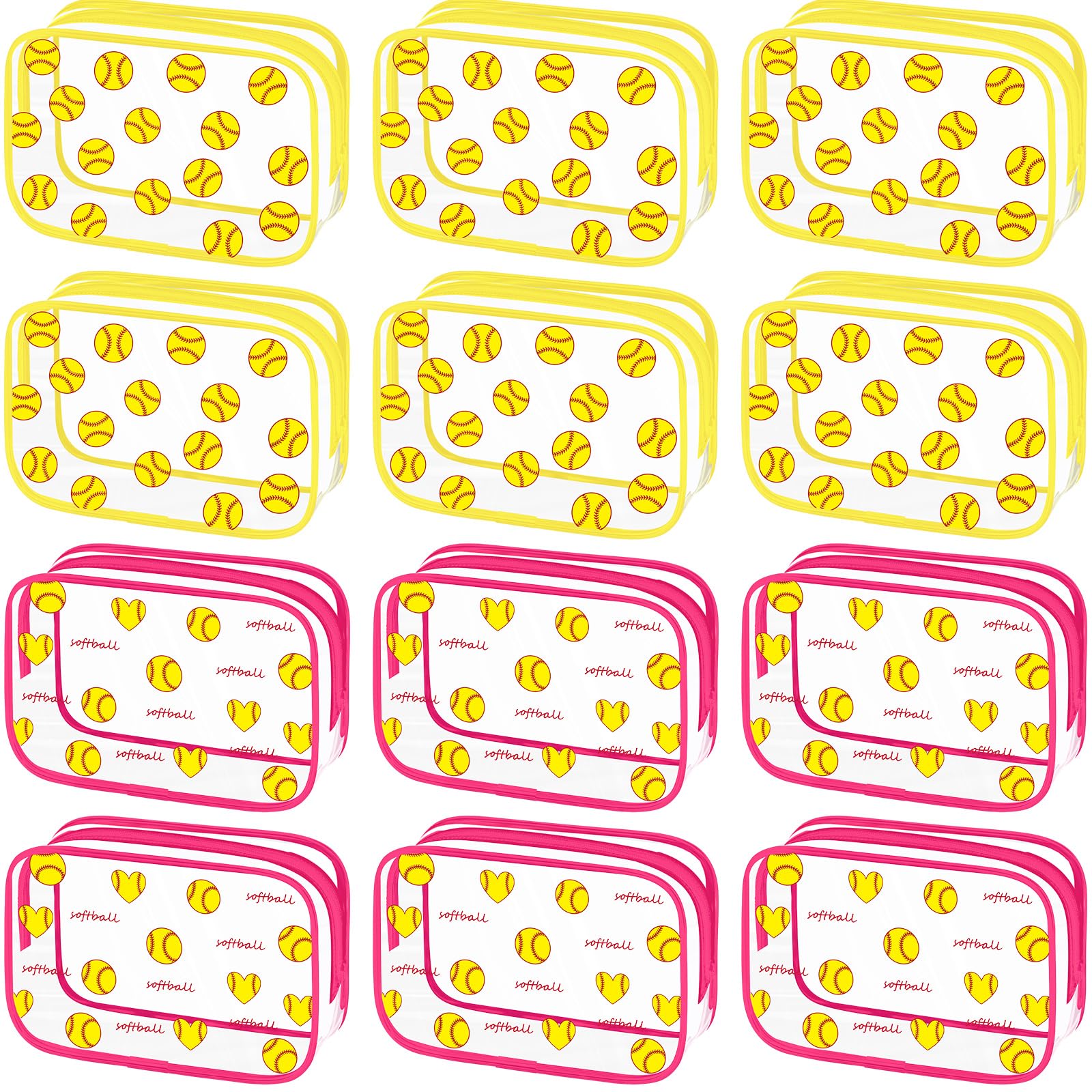 Kacctyen 12 Pcs Softball Clear Makeup Bag with Zipper Bulk Sport Goodie Clear PVC Pouch Organizer Waterproof Travel Case for Woman Team Gifts Birthday