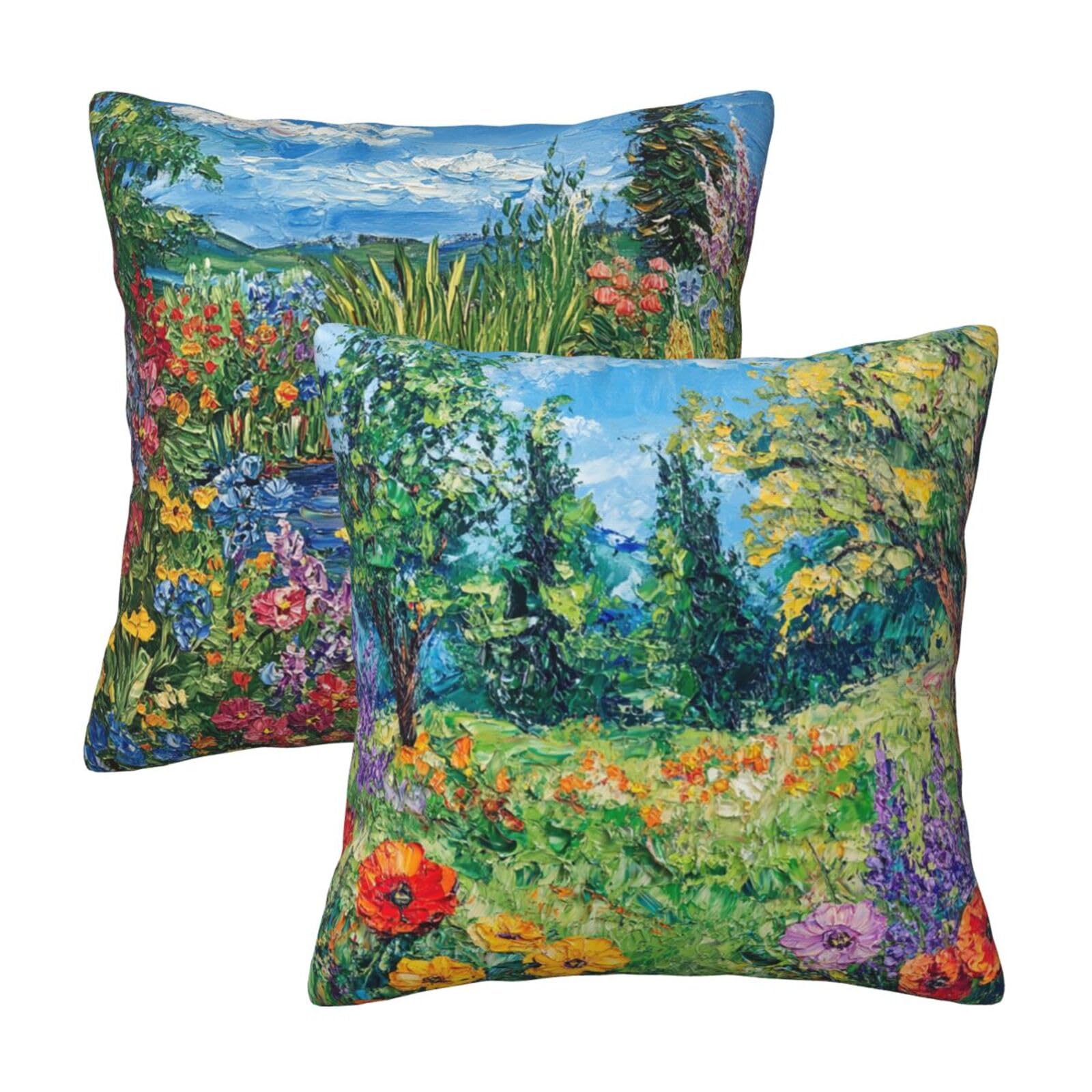 Guiteinyi Floral Throw Pillow Covers 18x18 Set of 2 Square Pillow Case for Home Decorative Sofa Couch Bedroom Living Room