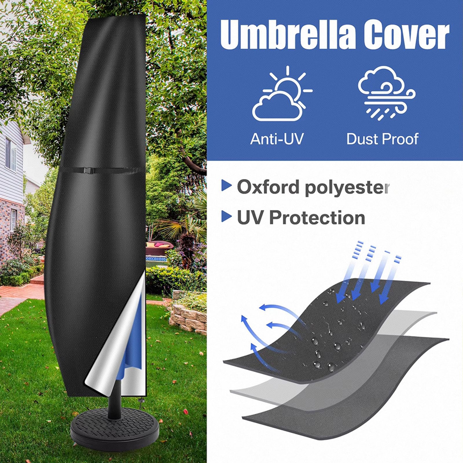 Wodoodporny pokrowiec na parasol tarasowy zapinany na zamek ochraniacz na parasol ogrodowy duży przesunięty parasol baldachim pokrowiec (rozmiar: 280 * 30 * 81 * 46 cm Kolor: Zielony)