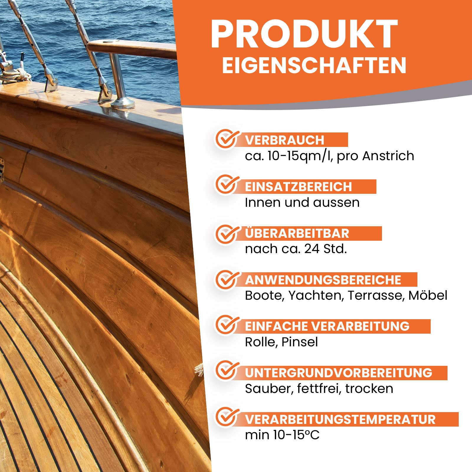 Yachtöl Bootsöl 5l - Teaköl Holzöl Holzschutz - wirkt farbvertiefend, trocknet farblos durch, natürlich, lösemittelfrei, UV-fest, witterungsbeständiges Pflegeöl - BEKATEQ BE-277