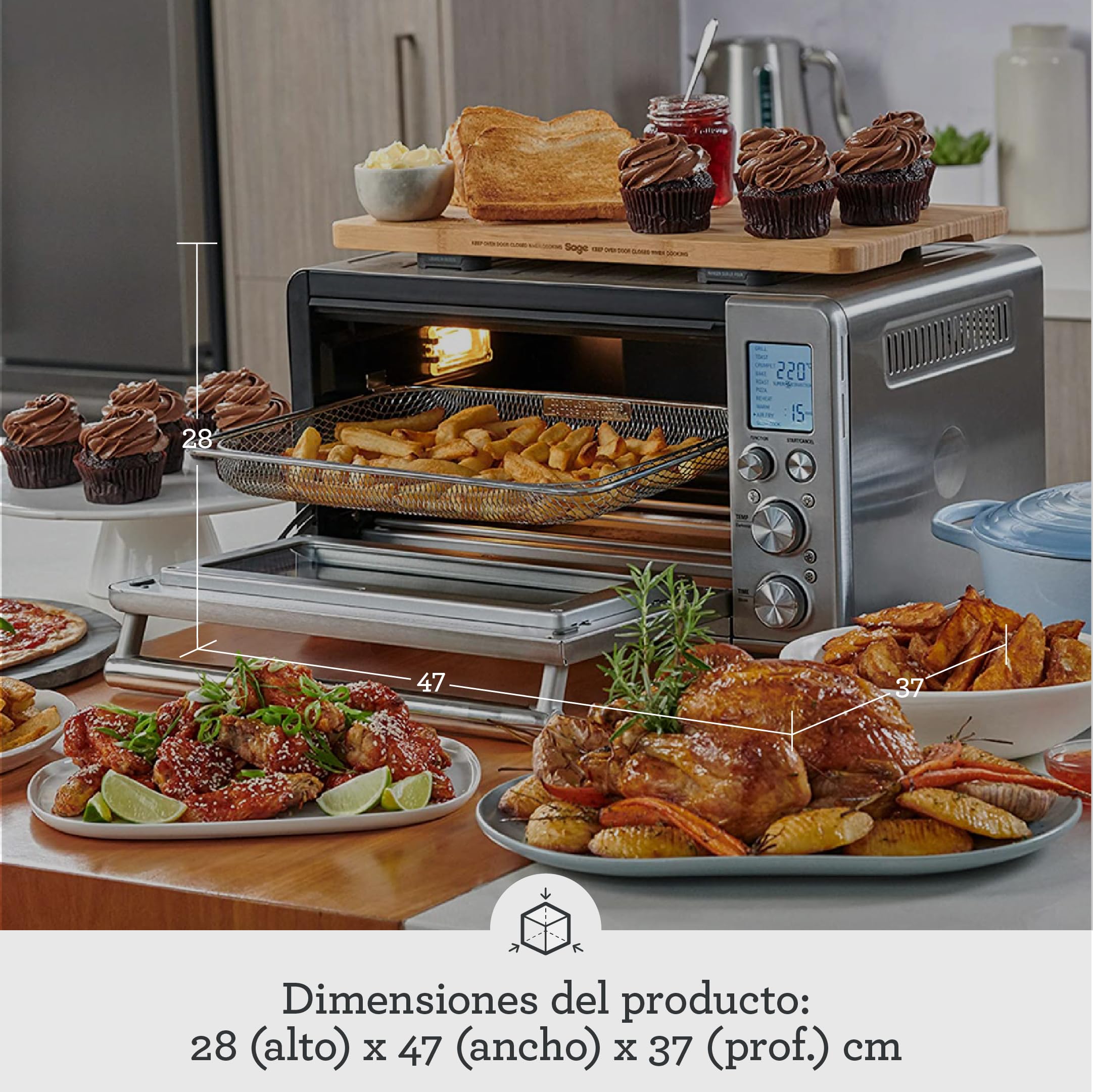 Sage Smart Oven Air Fryer - Con Función de Horno y Freidora - Tuesta, Gratina, Hornea, Asa, Fríe, Recalienta y Cocina Lento, Acero Inoxidable | Freidora de Aire, Sistema Element iQ, 10 Funciones de Cocción, Doble Convección, Luz Interior del Horno