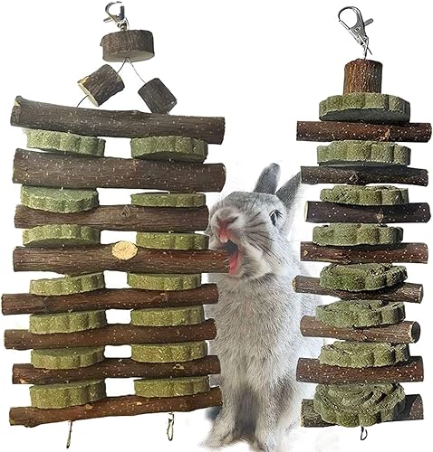 Hamiledyi Juguete masticable de conejito para dientes, conejillo de indias natural orgánico con pastel de hierba para conejos, chinchillas, jerbos,