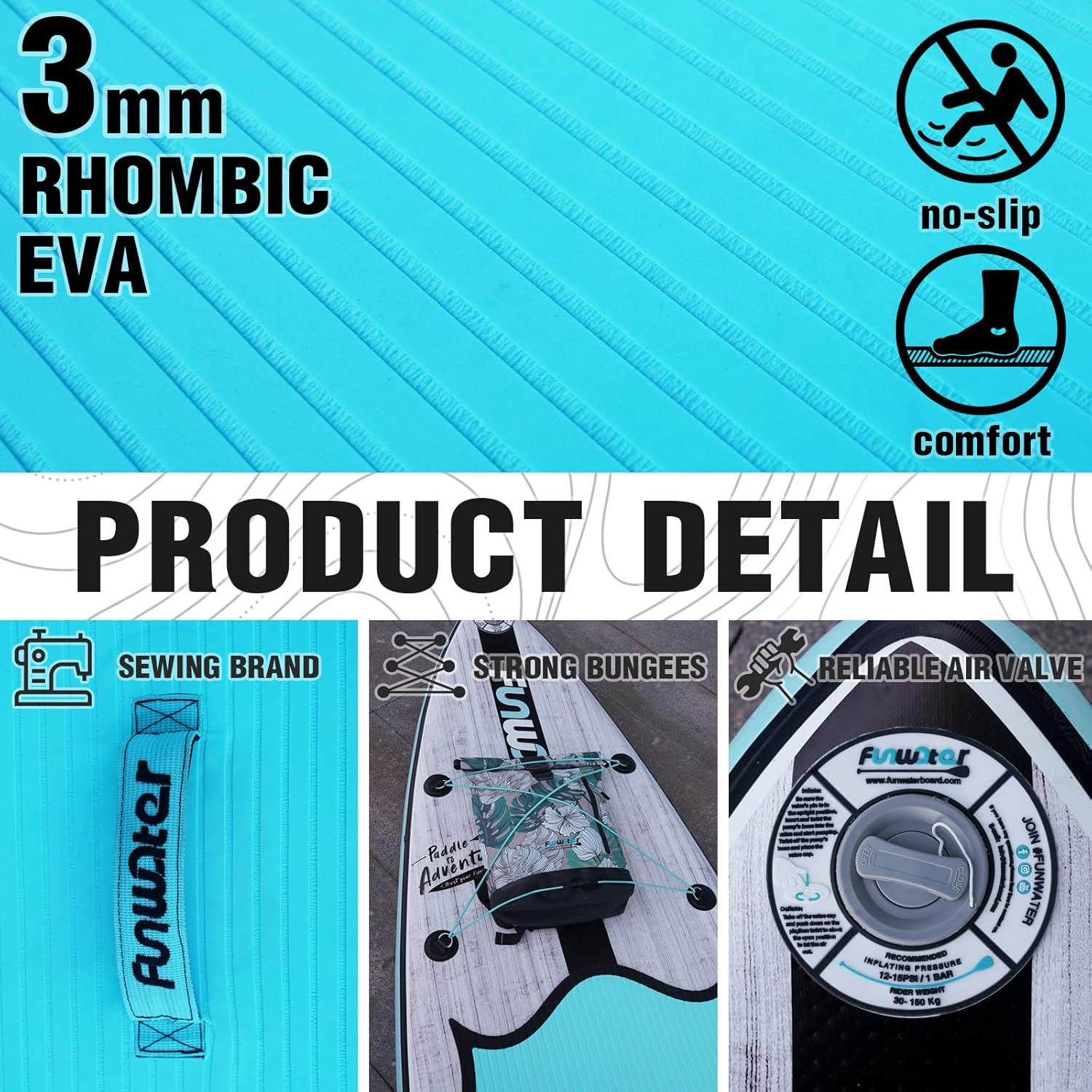 FunWater SUP Inflatable Stand Up Paddle Board Ultra-Light Inflatable Paddleboard with ISUP Accessories,Fins,Adjustable Paddle, Pump,Backpack, Leash, Waterproof Phone Bag : Sports & Outdoors