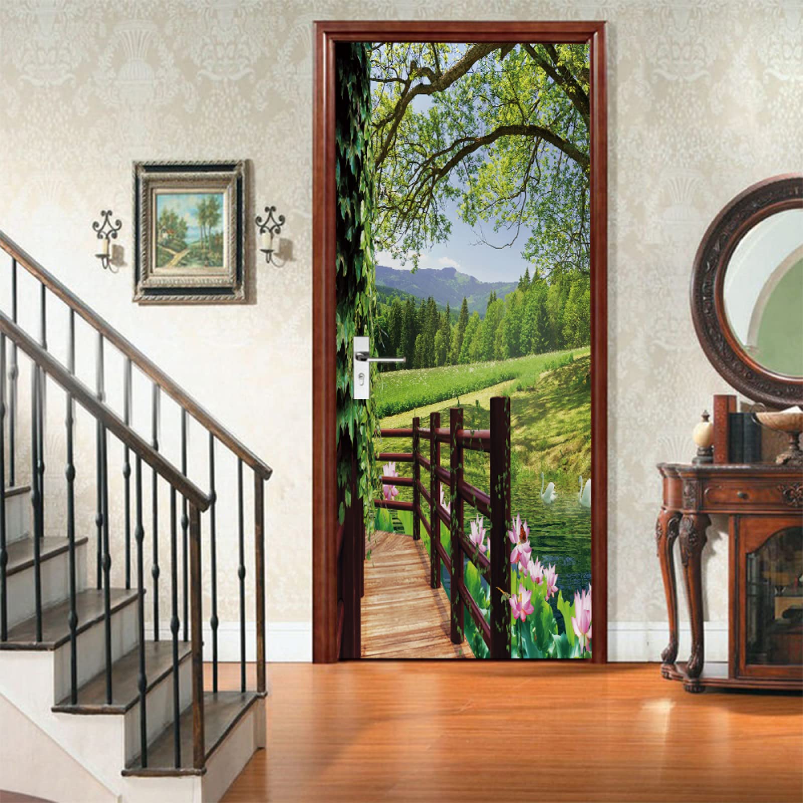 Sticker porte effet trompe-l'œil 83x204cm pour salon et chambre