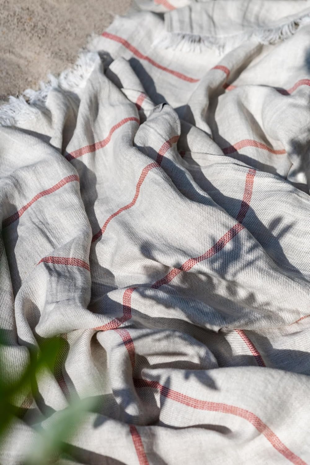 Eden 100% Linen Blanket – Premium European Woven Throw – Extra Large 45x78 in – Multi-Purpose Beach Towel, Sofa Throw, Summer Plaid – Lightweight, Softened, Striped – Made in Europe (Ecru/Brown)