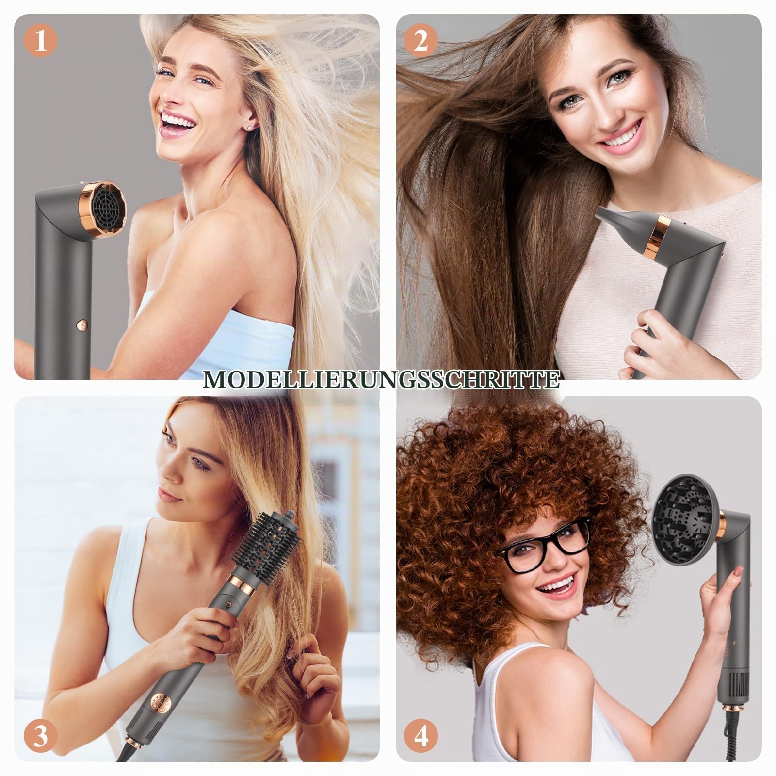 BESTBOMG Air Styler 6 in 1 Hairstyler Haartrockner Heißluftbürste, Lockenstab Multistyler Glättbürste Heißluft-Styler Styling und Trocknungssystem, Warmluftbürste Automatisch mit Aufsätzen