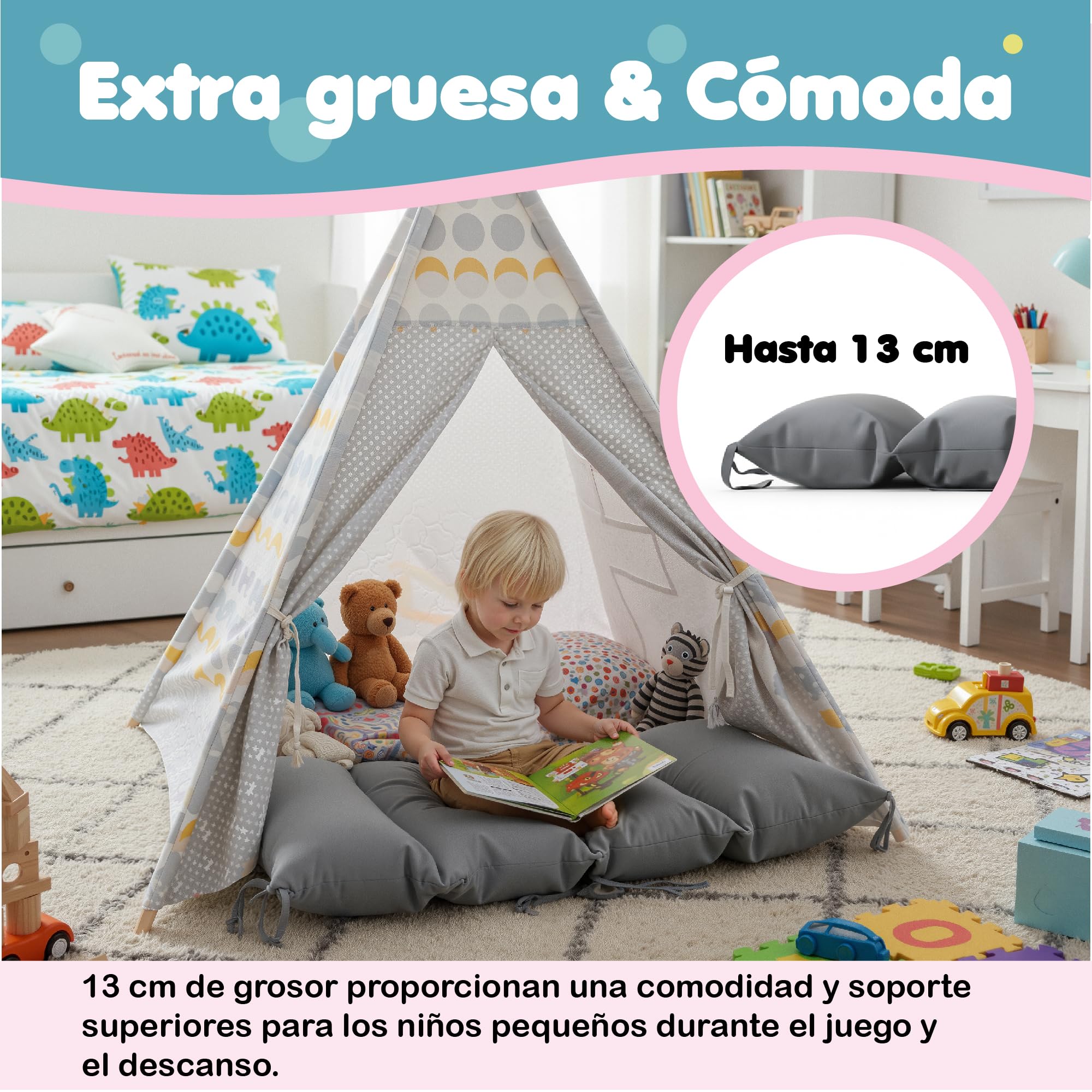 COSYLAND Cojín para Arco de Escalada para Niños 95 x 48 x 13 cm Cojín Balancín Infantil Extra Grueso y Suave Colchoneta Lavable con 6 Cintas para Leer Jugar y Descansar