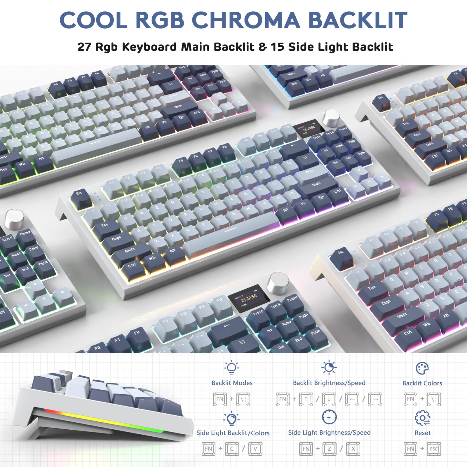 ATTACK SHARK K86 Tastiera Meccanica Wireless, Tastiera da Gioco 2.4G/BT5.0/USB-C Cablata, 75% Layout TKL 87 Tasti QWERTY, Display a Colori TFT HD da 1,2'' e CNC Knob, Hot-swap RGB Backlit - Blu