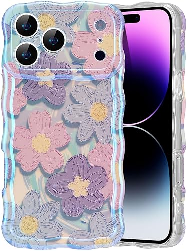Miniatura 76 de EYZUTAK - Funda protectora de TPU para iPhone 12 Pro, estilo retro colorido, diseño láser brillante de pintura al óleo, estampado floral, borde Azul