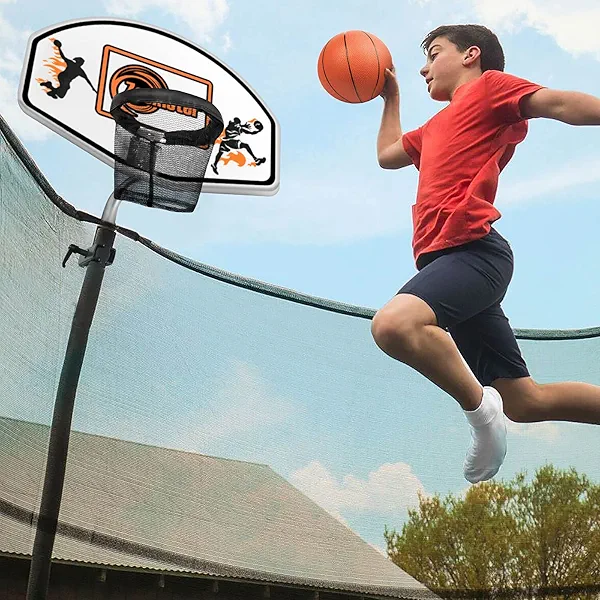 Trampoline Basketball Hoop with Mini Basketball Easy to Install Basketball Hoop for Trampoline Fit for Straight Pole and Curved Pole