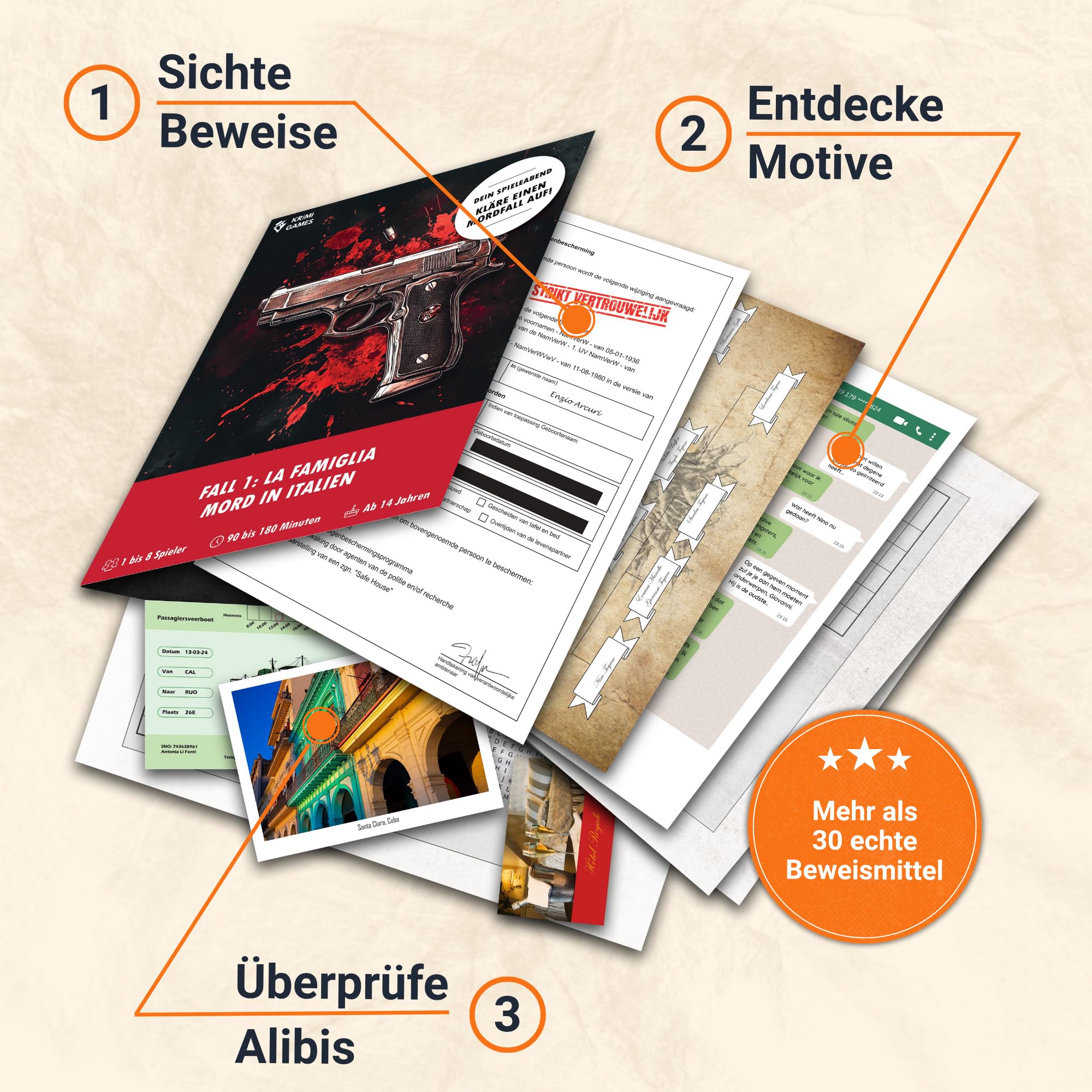 KrimiGames® Fallakten Spiele - Realistisches Crime Game für zu Hause - Krimi-Spiele für Erwachsene - 3 spannende Kriminalfälle lösen (3 für 2 Deal) - Mordfall lösen Spiel für 1-6 Personen ab 14 Jahren
