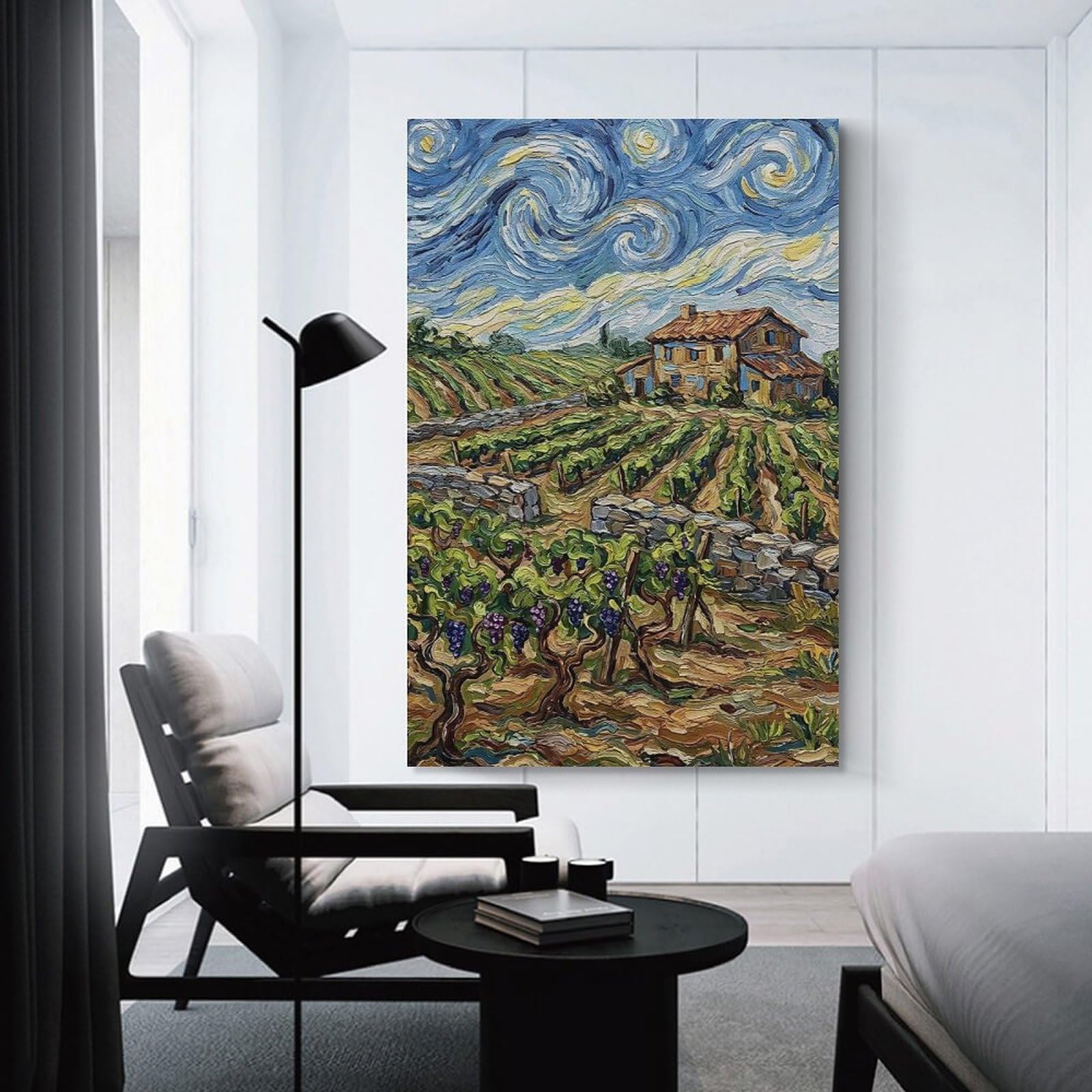 Junmoney Van Gogh Style Vineyard Landscape Wall Picture Print 20x30inch(50x75cm), for Bedroom Decor, Cosy Corners Or Studios, Home Artwork with A Soft Interior Feel
