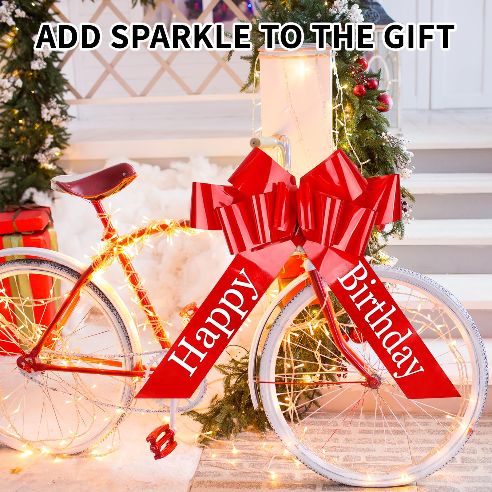 GIBOHOM Grands Noeud Cadeau de Voiture, Gros Noeud Cadeau 76 cm, Grand Nœud Rouge Auto-assemblable Réutilisable pour Voiture, Vélo, Noël, Mariage, avec Ventouse et 4 Petits Noeuds (Happy Birthday)