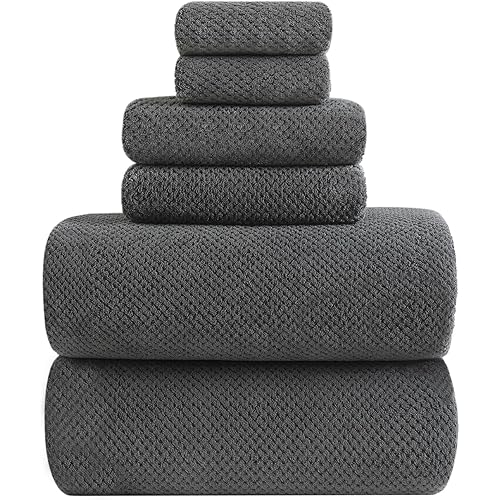 YTYC Towels, 39x78 Inch Oversized Bath Sheets for Adults Luxury Extra Large Bath Towels Sets of 6 Super Soft Shower Towels for Bathroom Microfiber 80% Polyester(Charcoal Grey,6 Piece)