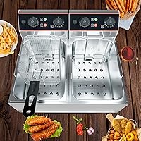 Vista 4 de Freidora comercial de 12.6 cuartos de galón con doble cesta eléctrica, freidora de acero inoxidable con control de temperatura independiente