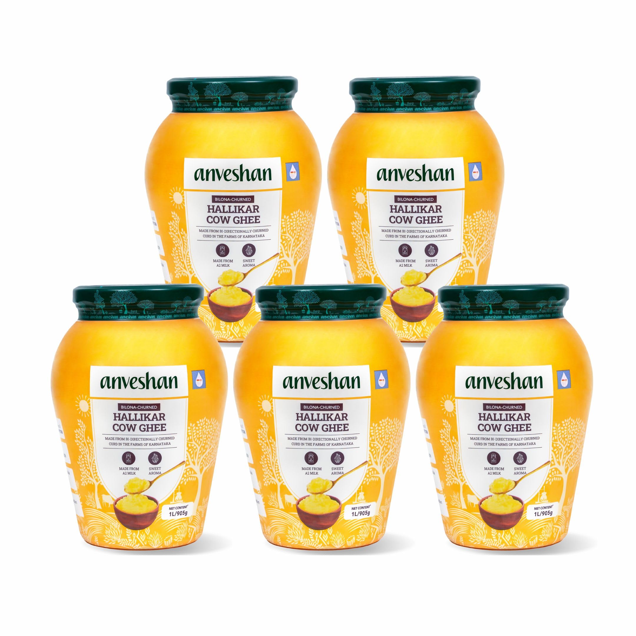 Anveshan A2 Cow Ghee 5L Combo(1Liter x 5 Jars) | Glass Jar | Bilona Method | Curd-Churned | Pure, Natural & Healthy | Lab Tested (B0BW8WYGRV) Amazon Price History, Amazon Price Tracker