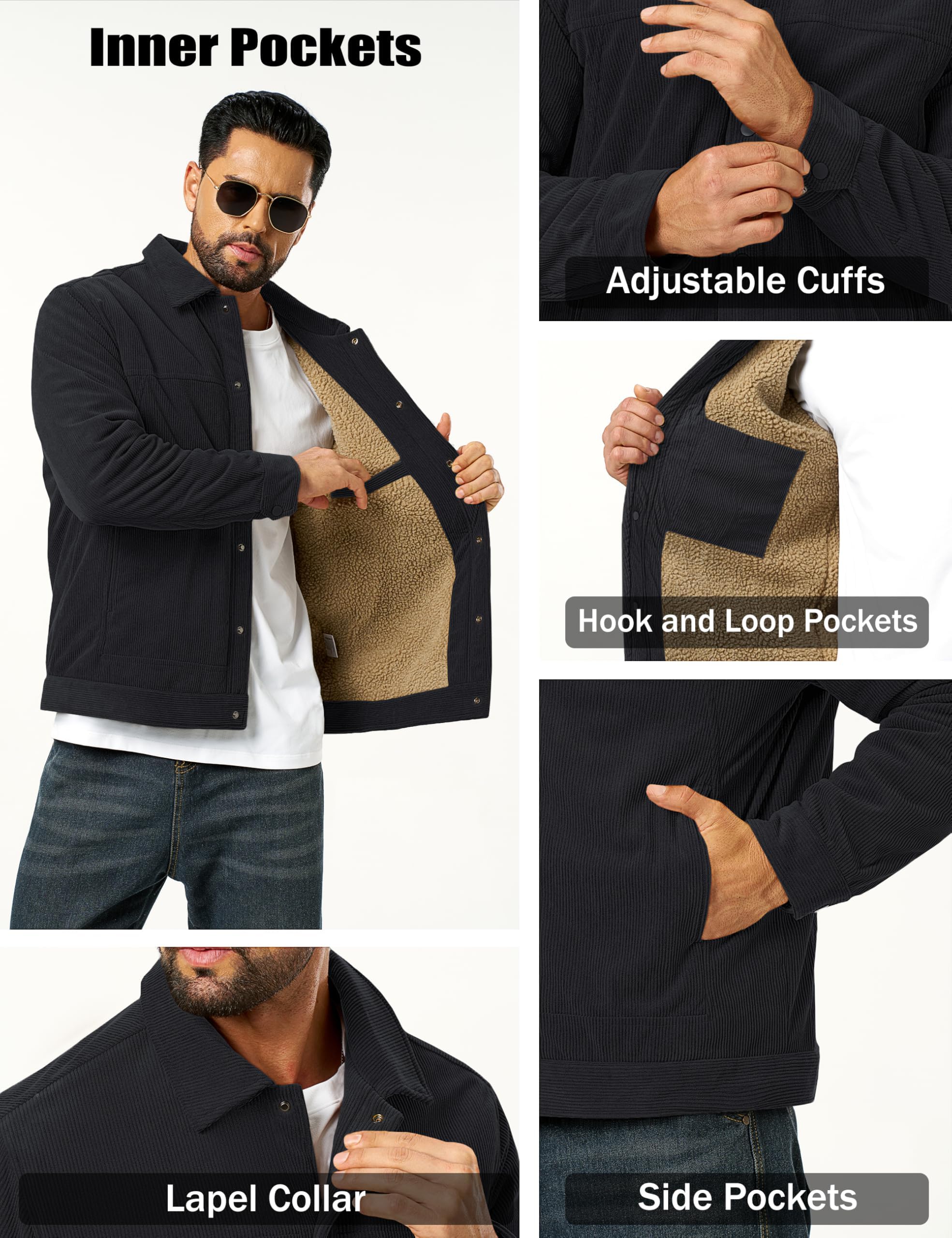 TACVASEN Winterjacke Herren Cordjacke Fleece Gefüttert Übergangsjacke | Reverskragen Fleecejacke Blouson Business Warm Jacke Casual Winter Cord Jacket Übergangs Outdoor Für Männer
