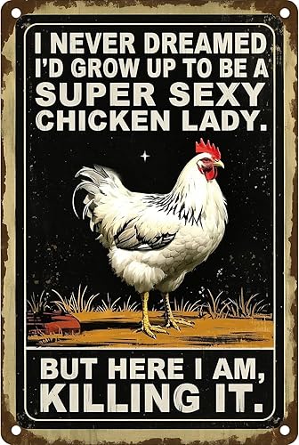 Cartel de lata retro de pollo, póster de metal vintage, arte de pared, decoración de pollo para gallineros, granjas, patio, hogar, bar, cafetería,